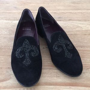 Stuart Weitzman Suede Loafers Beaded Fleur De Lis